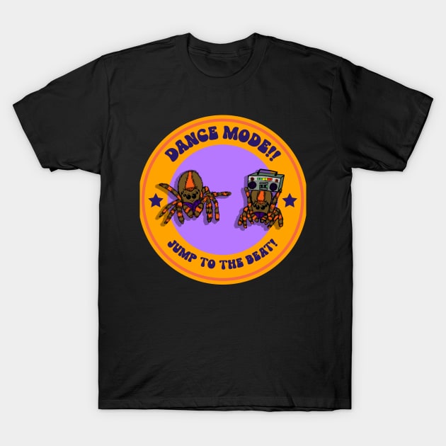 “Dance Mode! Jump To The Beat!” Dancing Jumping Spiders T-Shirt by Tickle Shark Designs